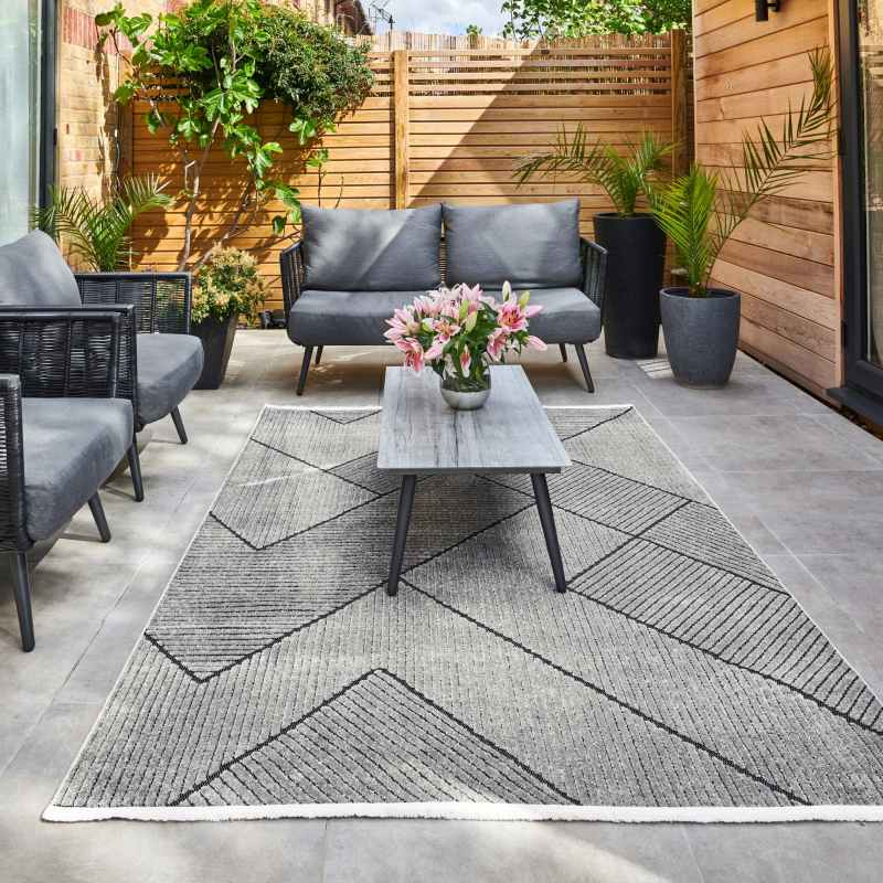 Jazz Jaz16 Geometric Indoor Outdoor Rugs in Grey Black