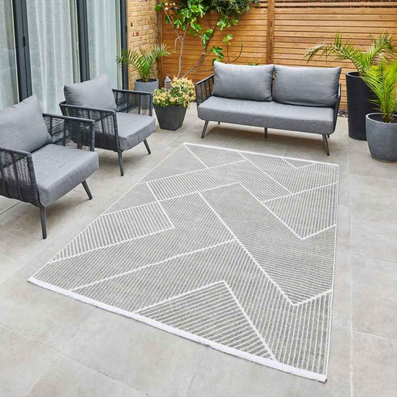 Jazz Jaz17 Geometric Indoor Outdoor Rugs in Silver Grey