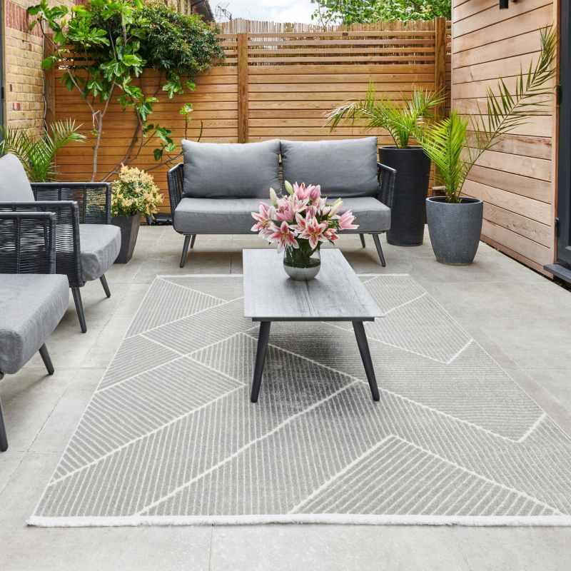 Jazz Jaz17 Geometric Indoor Outdoor Rugs in Silver Grey