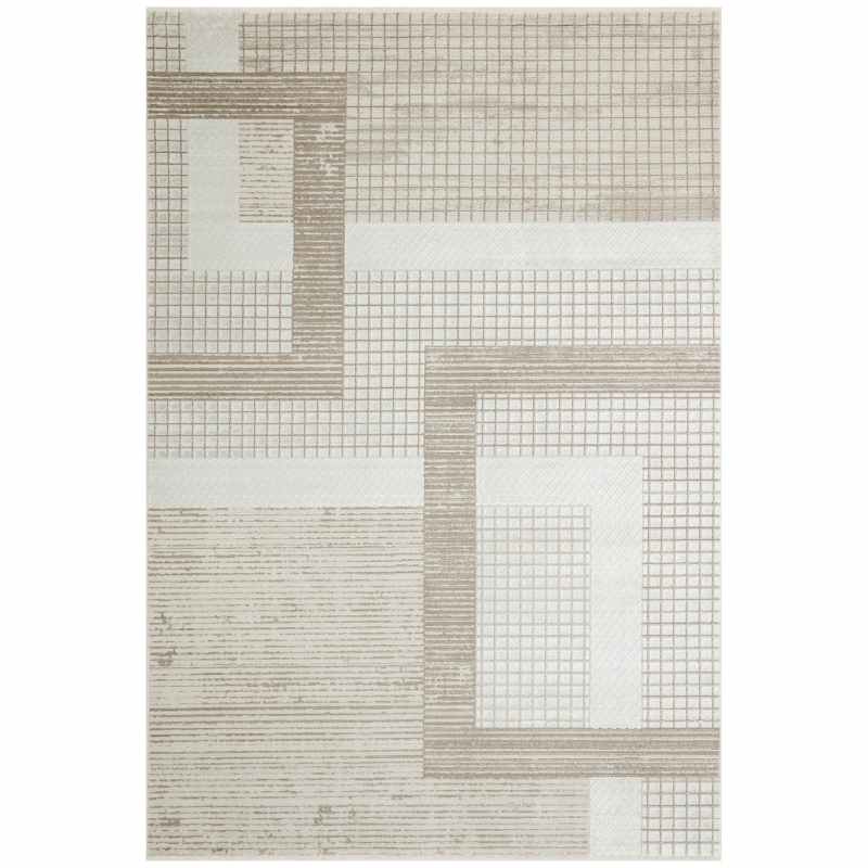 Onyx ONX04 Grid Geometric Rugs in Silver Beige
