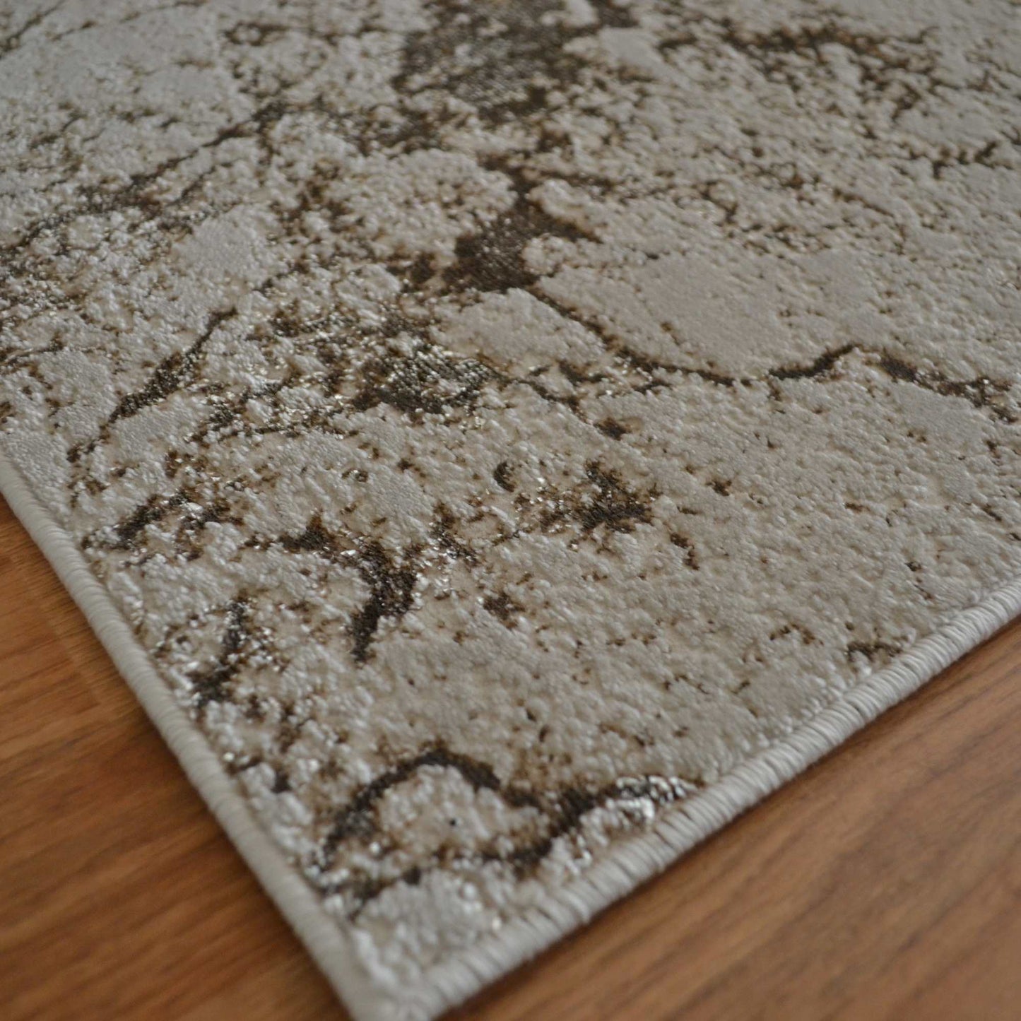 Aurora Strata AU16 Marble Runner Rugs in Metallic Beige Bronze and Grey