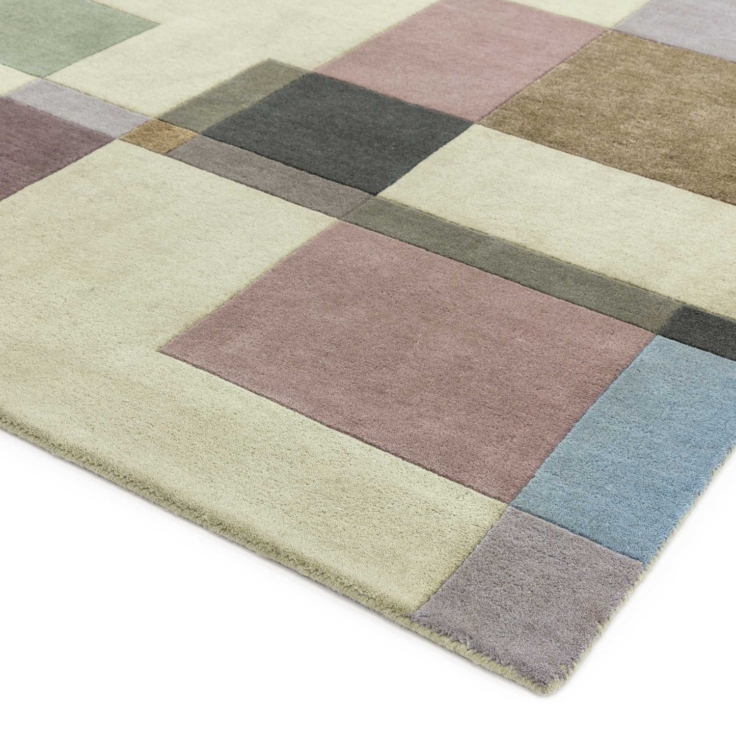 Reef RF17 Blocks Geometric Wool Runner Rugs in Pastel Multi