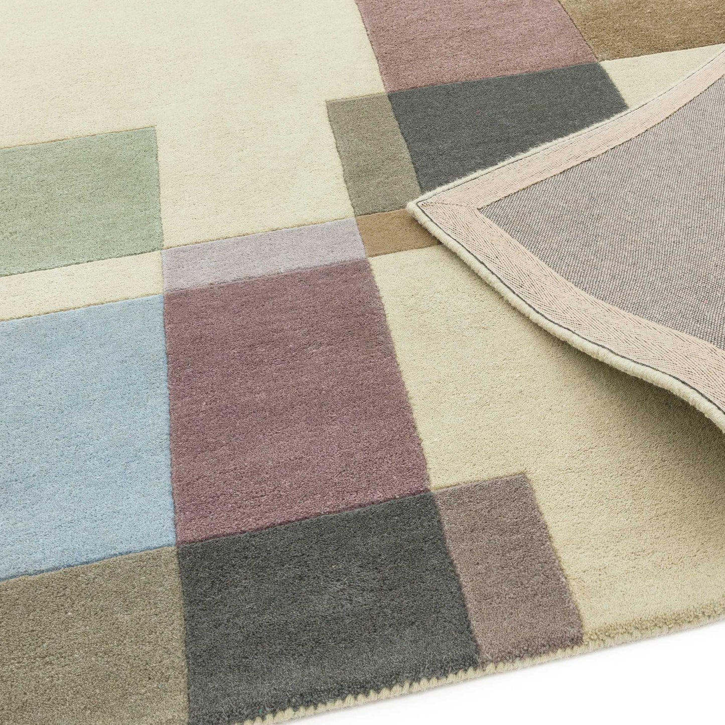 Reef RF17 Blocks Geometric Wool Runner Rugs in Pastel Multi