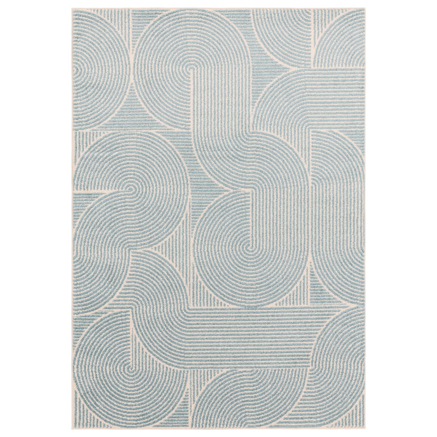 Muse MU02 Geometric Stripe Woven Rugs in Blue Cream
