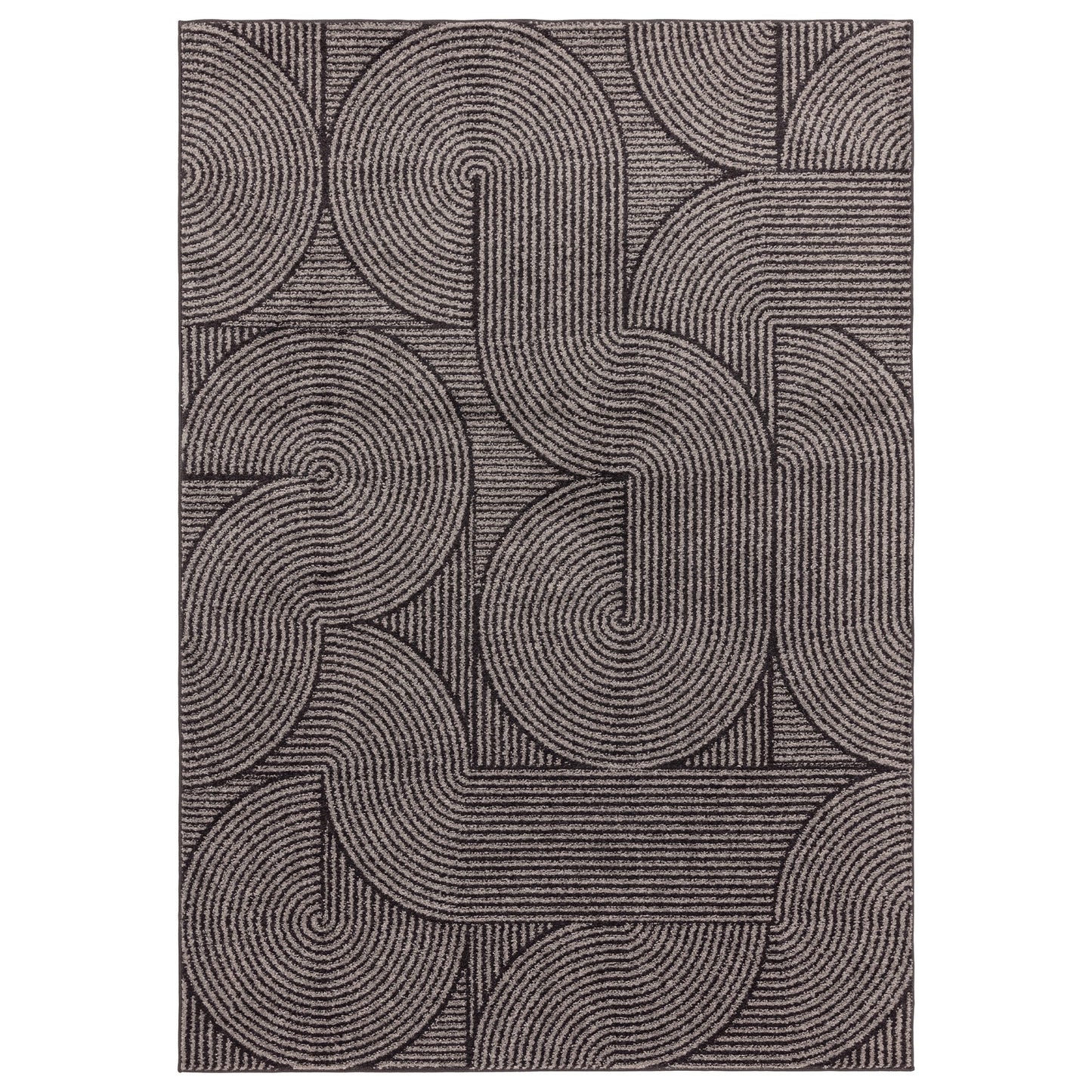 Muse MU01 Geometric Stripe Woven Rugs in Charcoal Grey