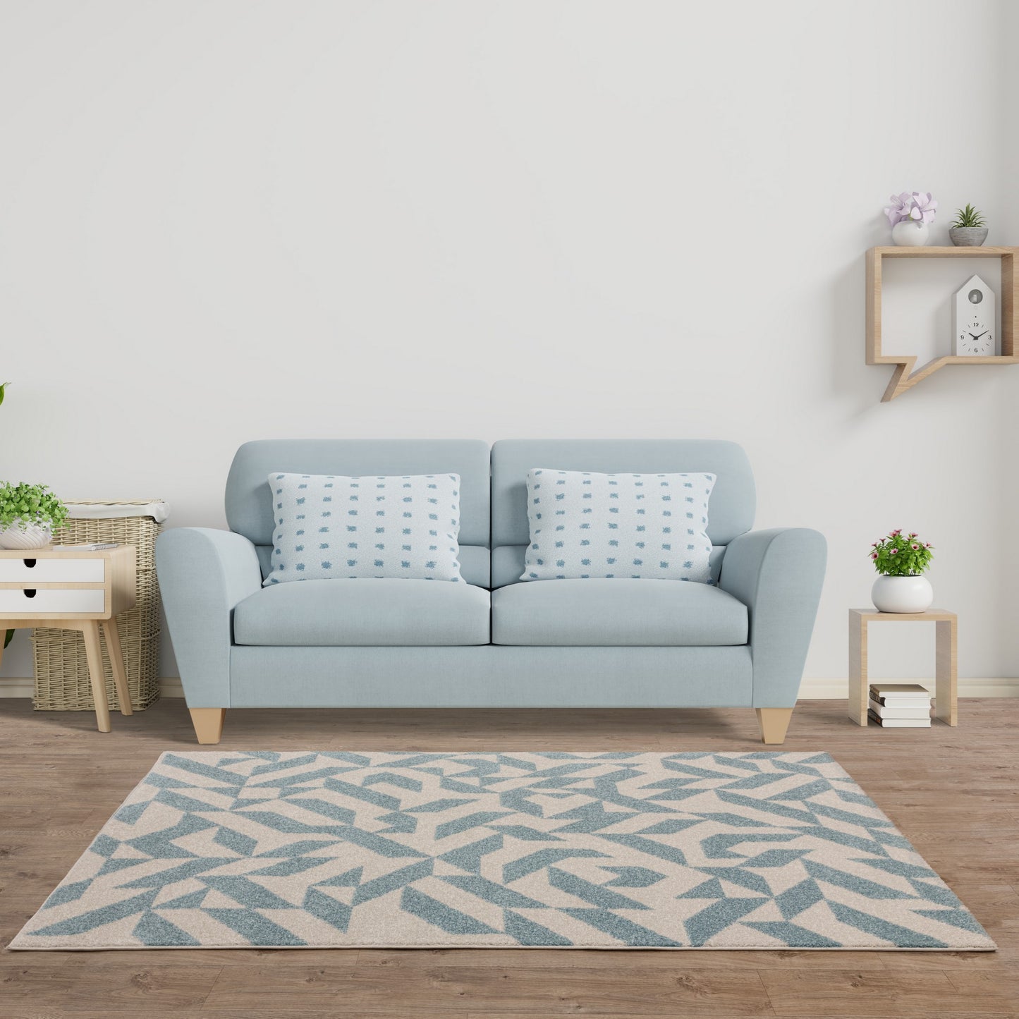Muse MU03 Geometric Abstract Woven Rugs in Blue
