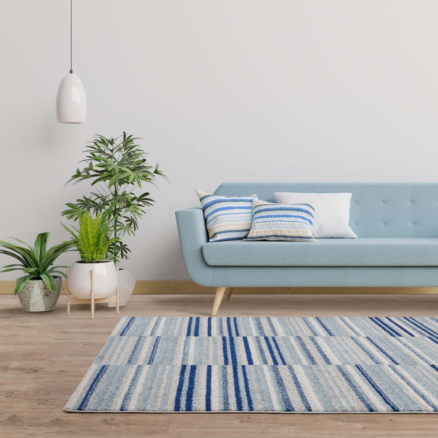 Muse MU05 Geometric Striped Woven Rugs in Blue Multi