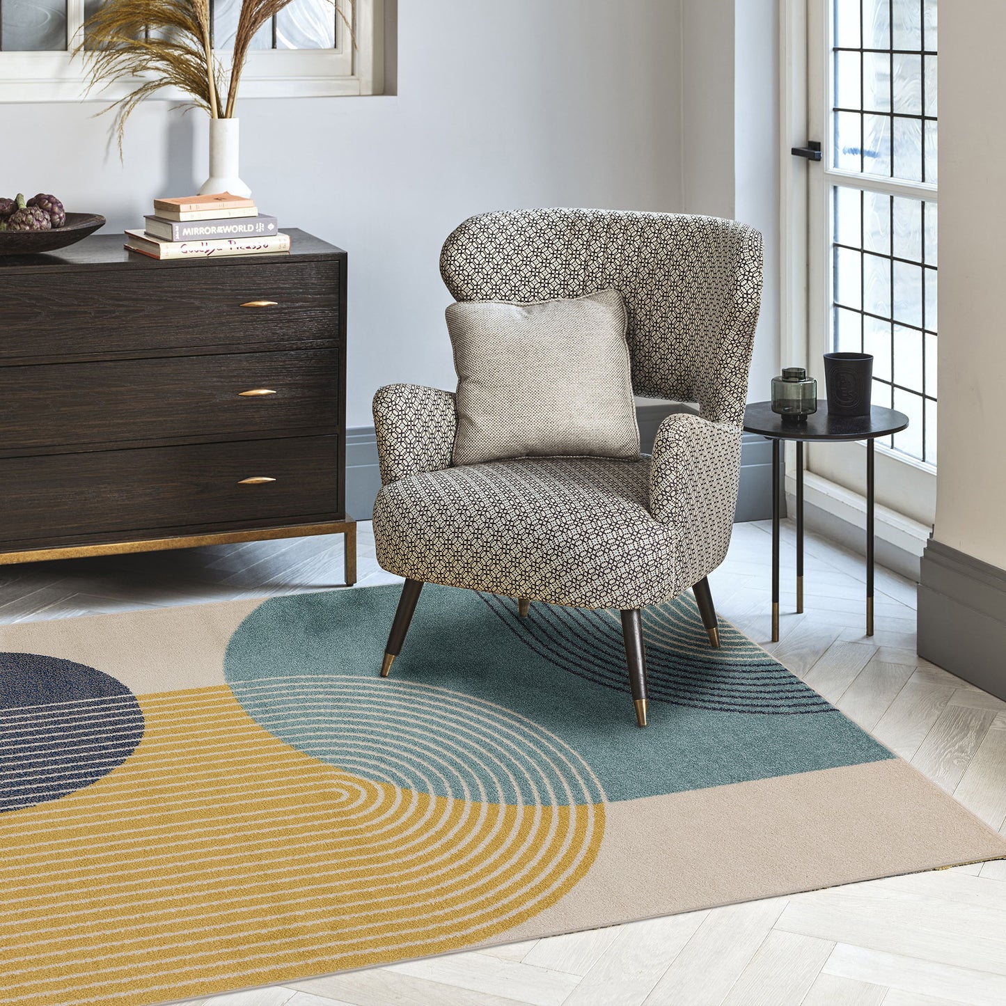 Muse MU15 Geometric Stripe Woven Rugs in Blue Yellow