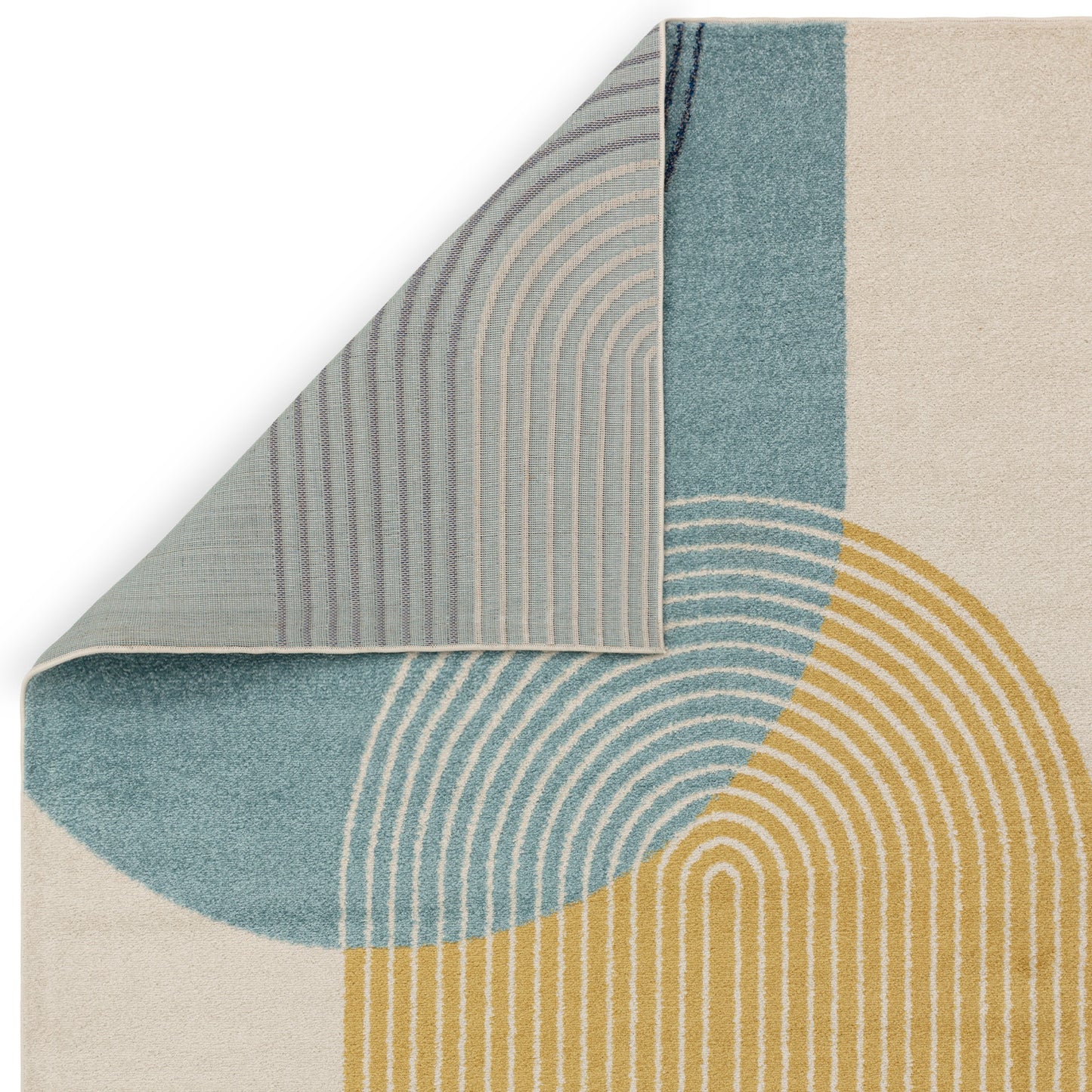 Muse MU15 Geometric Stripe Woven Rugs in Blue Yellow
