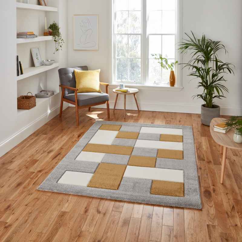 Brooklyn Modern Blocks Rugs BRK04 in Grey Yellow