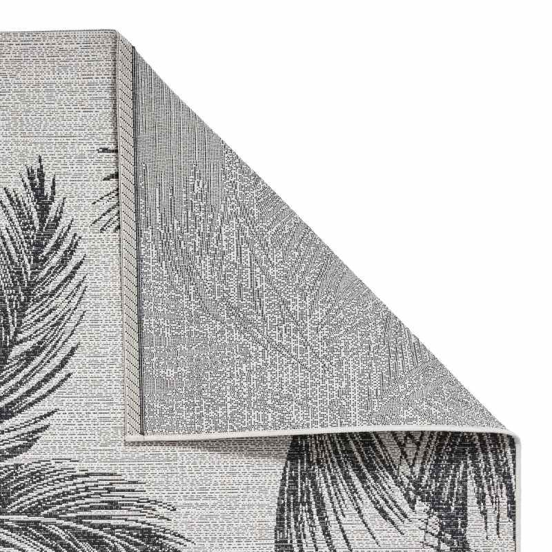 Miami A444 Indoor Outdoor Palm Leaf Rug in Cream Black