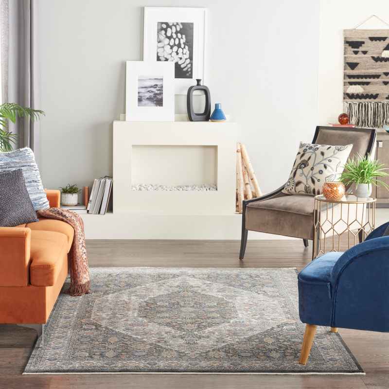 Starry Nights Traditional Medallion Rug STN11 in Grey Navy
