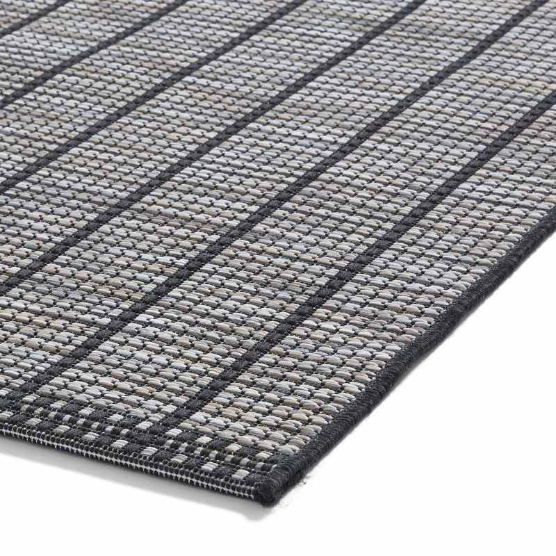Santa Monica A041 Indoor Outdoor Stripe Rug in Black