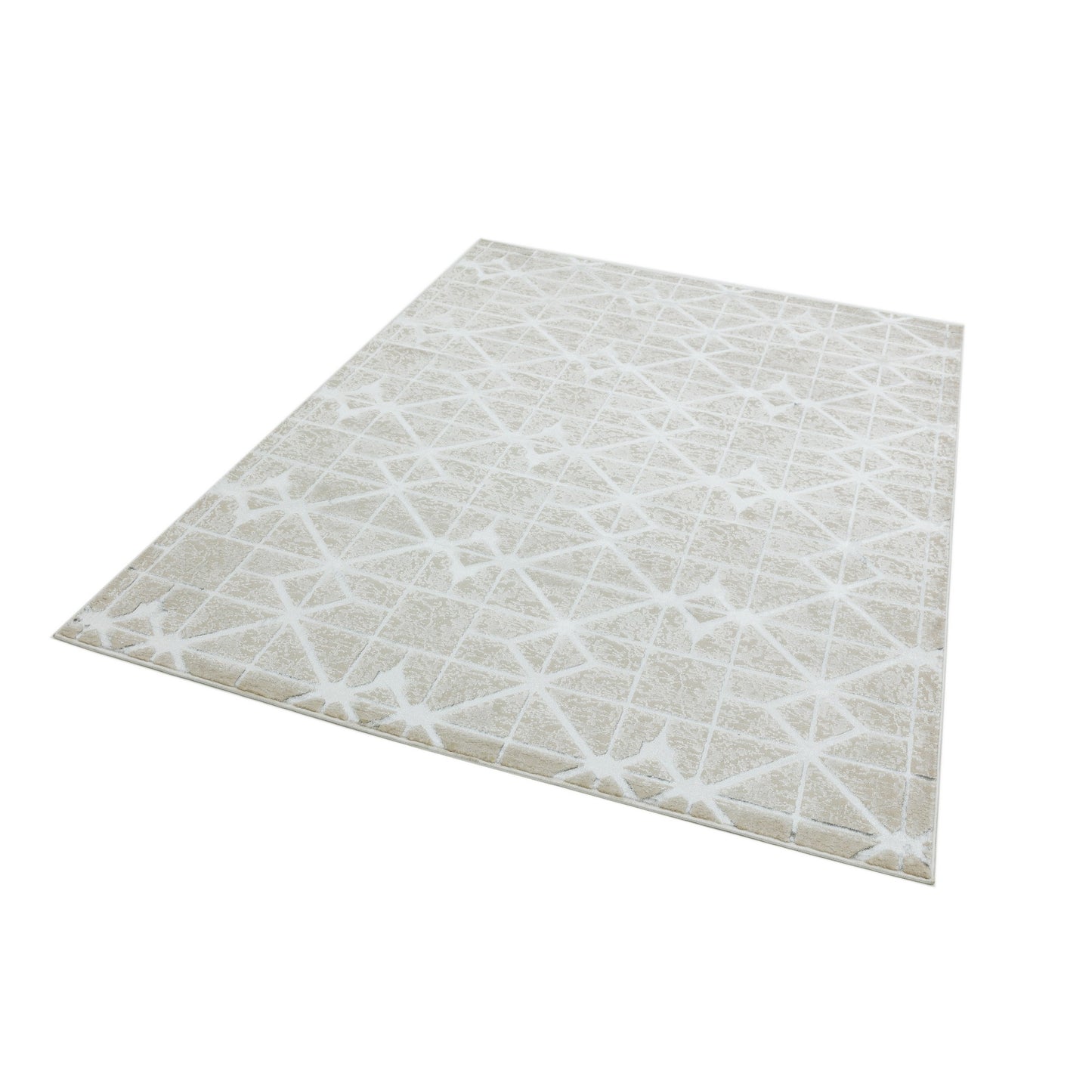 Aurora Lattice AU11 Geometric Rugs in Metallic Silver Beige