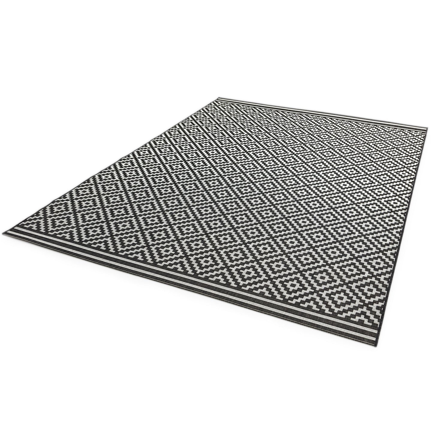Patio Diamond PAT12 Geometric Indoor Outdoor Rugs in Black White
