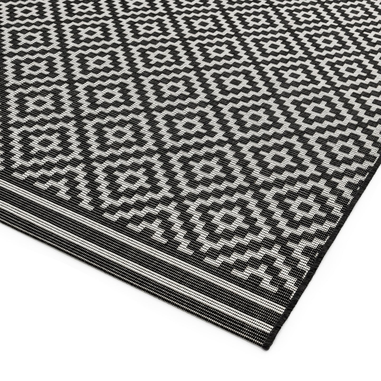 Patio Diamond PAT12 Geometric Indoor Outdoor Rugs in Black White