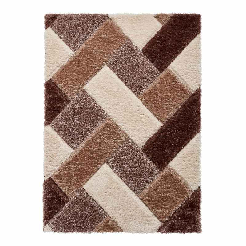 Olympia 2239 Beige Brown Geometric Shaggy Rug