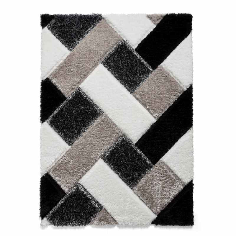 Olympia 2239 Black White Geometric Shaggy Rug
