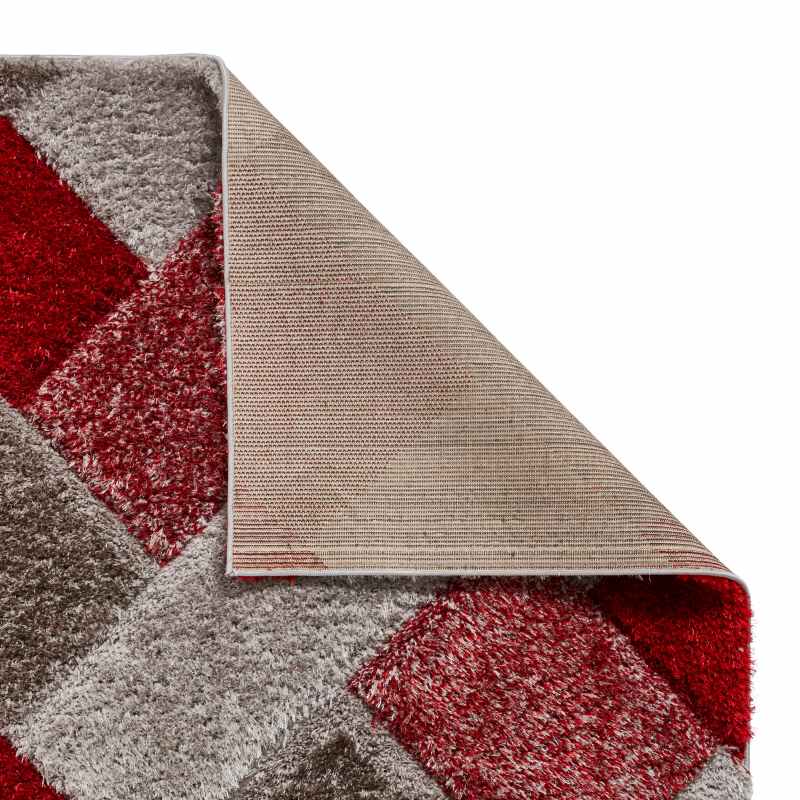 Olympia 2239 Grey Red Geometric Shaggy Rug