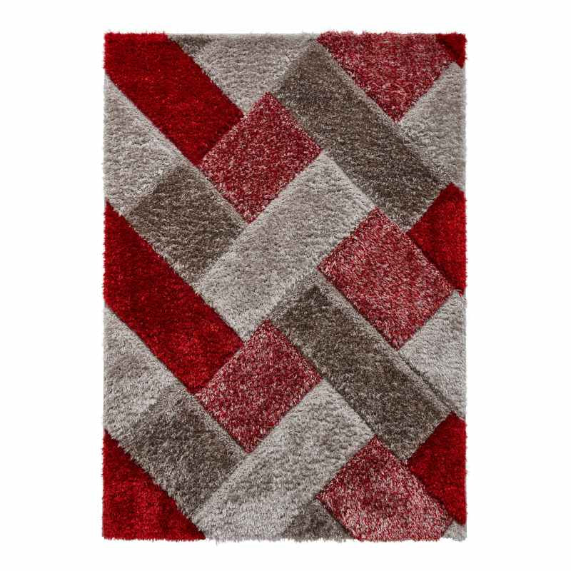 Olympia 2239 Grey Red Geometric Shaggy Rug