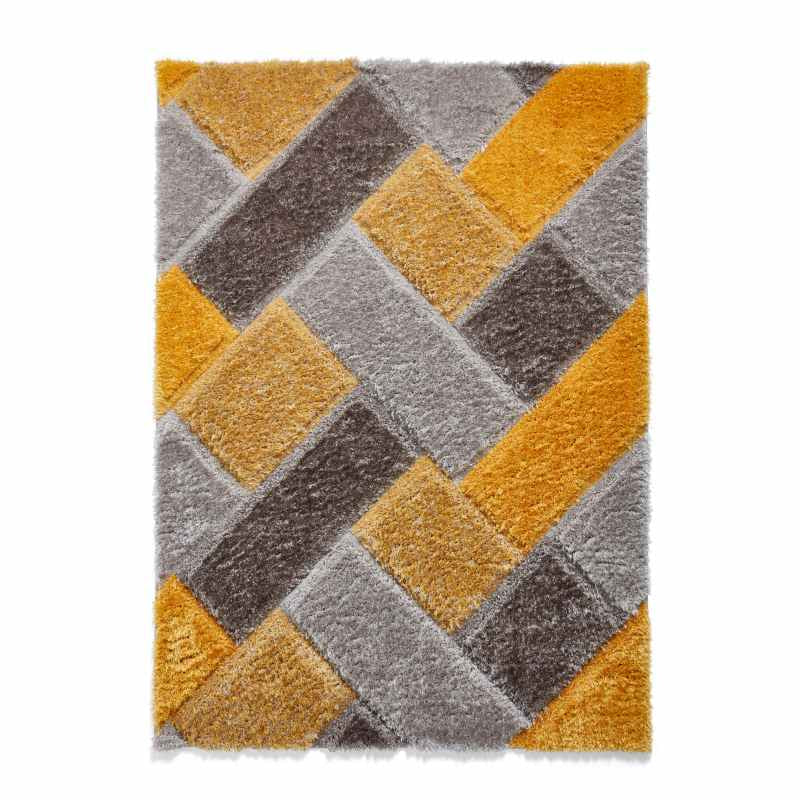 Olympia 2239 Grey Yellow Geometric Shaggy Rug