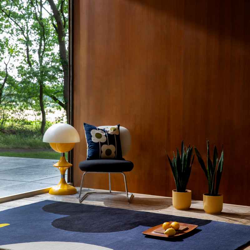 Geo Flower Wool Rugs 060608 in Denim By Designer Orla Kiely