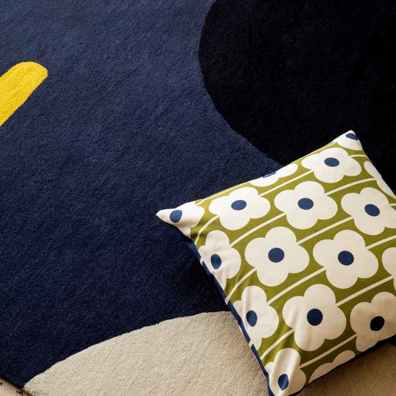 Geo Flower Wool Rugs 060608 in Denim By Designer Orla Kiely