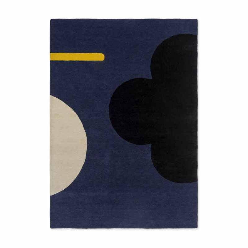 Geo Flower Wool Rugs 060608 in Denim By Designer Orla Kiely