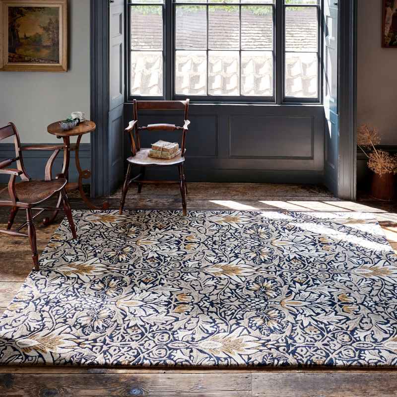 Snakeshead Floral Rugs 127208 in Indigo by William Morris