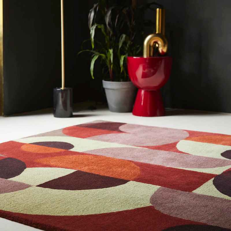 Decor Cosmo Geometric Rugs in Red Pale Green 095203 By Brink and Campman