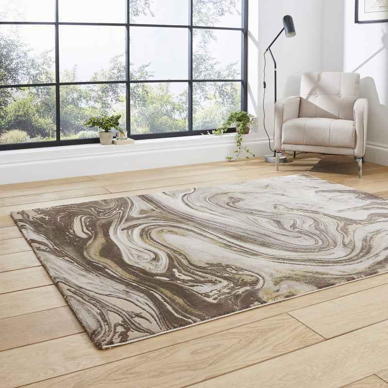 Florence 50031 Marble Modern Rugs in Beige Gold