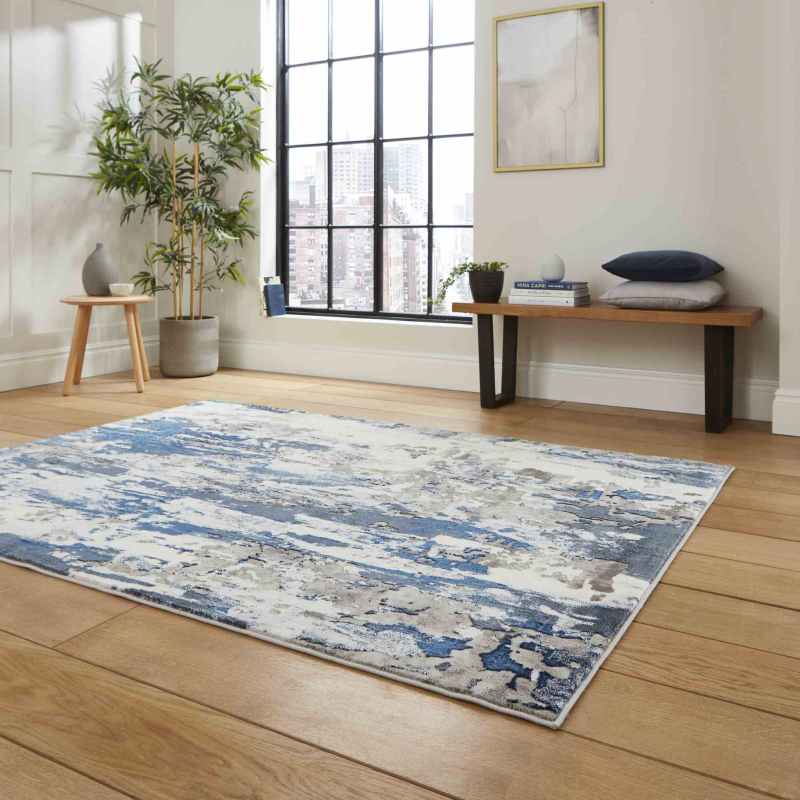 Apollo GR580 Modern Abstract Distressed Rugs in Grey Navy
