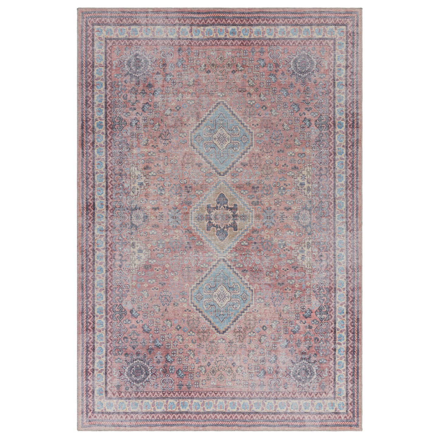 Kaya Esfir KY09 Traditional Persian Floral Rugs in Red Blue