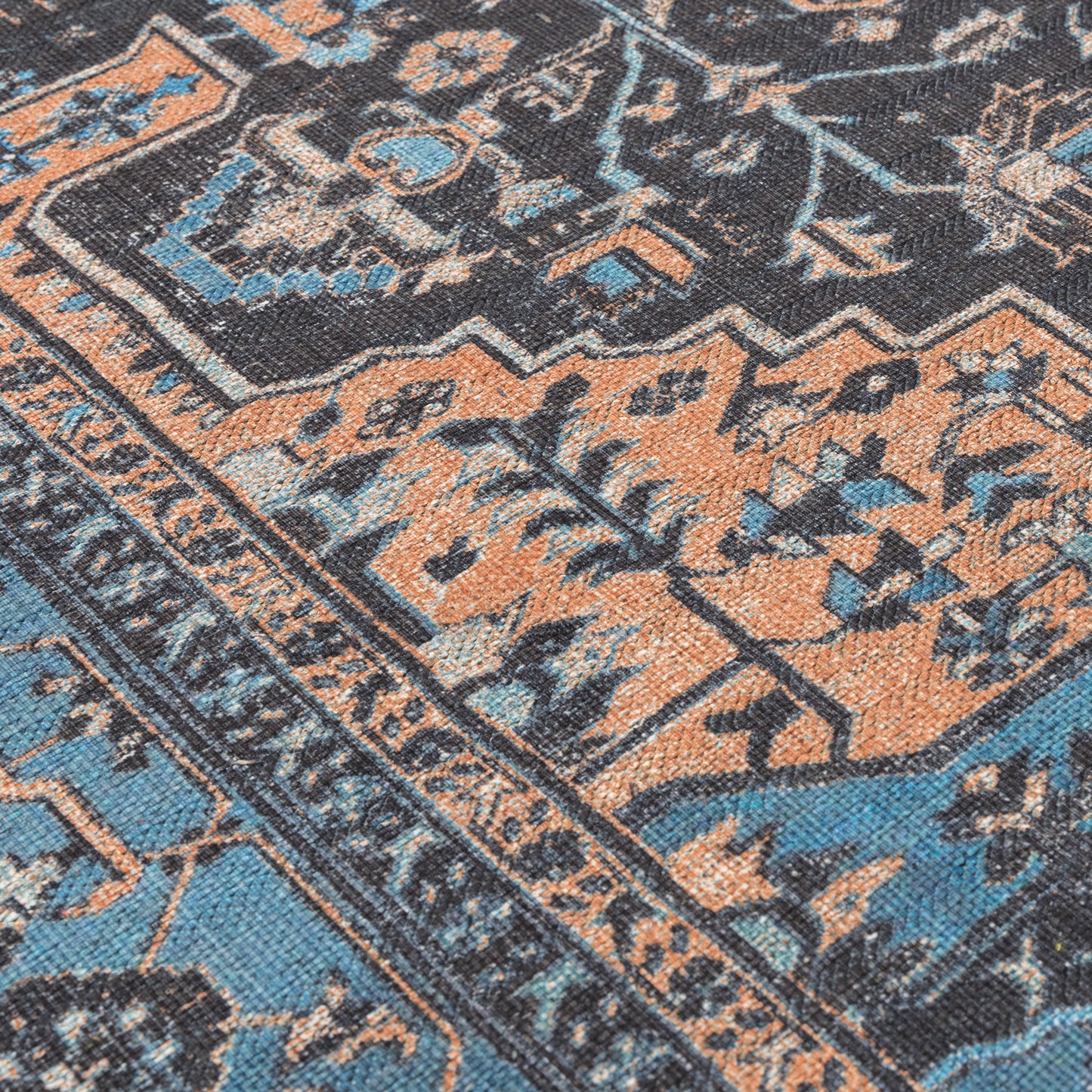 Kaya Niki KY14 Traditional Persian Floral Rugs in Orange Blue