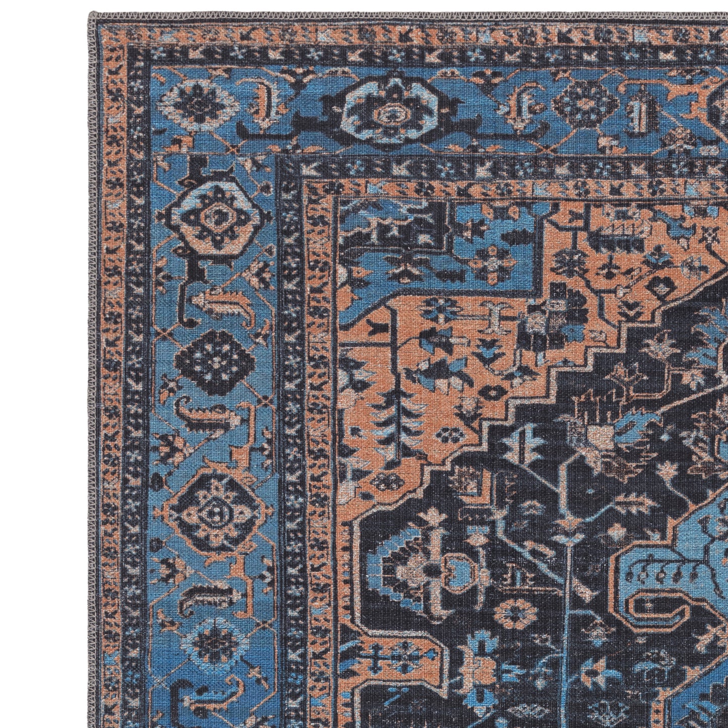 Kaya Niki KY14 Traditional Persian Floral Rugs in Orange Blue