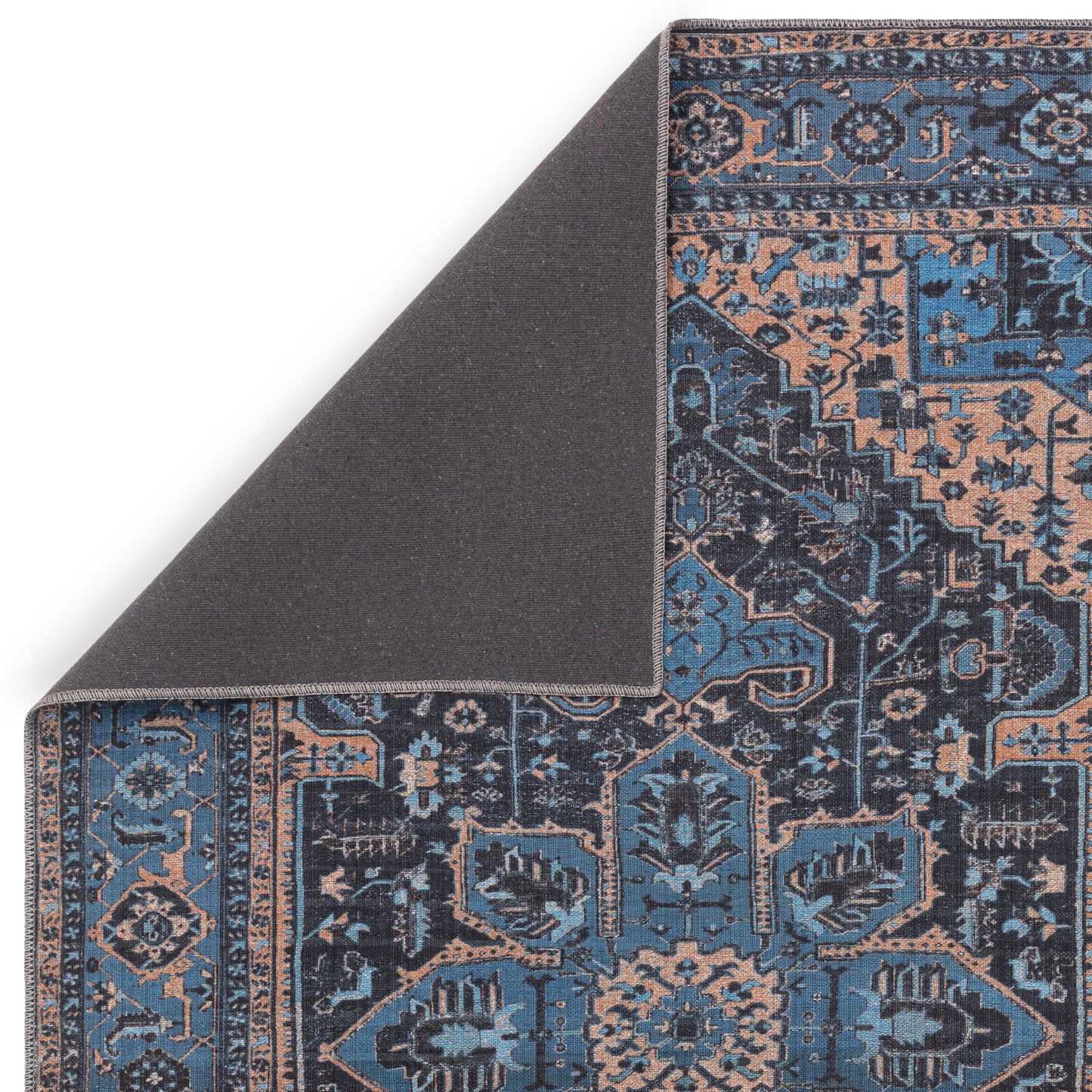 Kaya Niki KY14 Traditional Persian Floral Rugs in Orange Blue