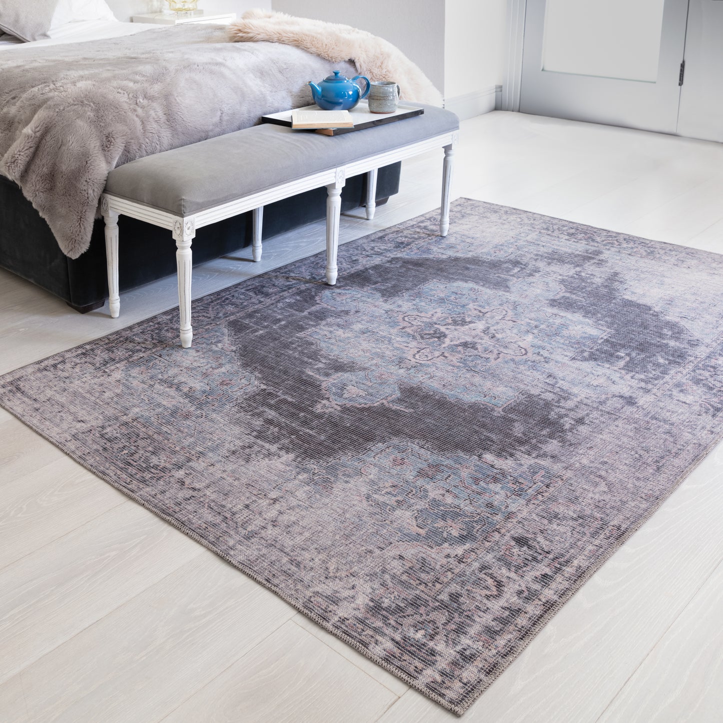 Kaya Roya KY05 Traditional Persian Floral Rugs in Blue Black