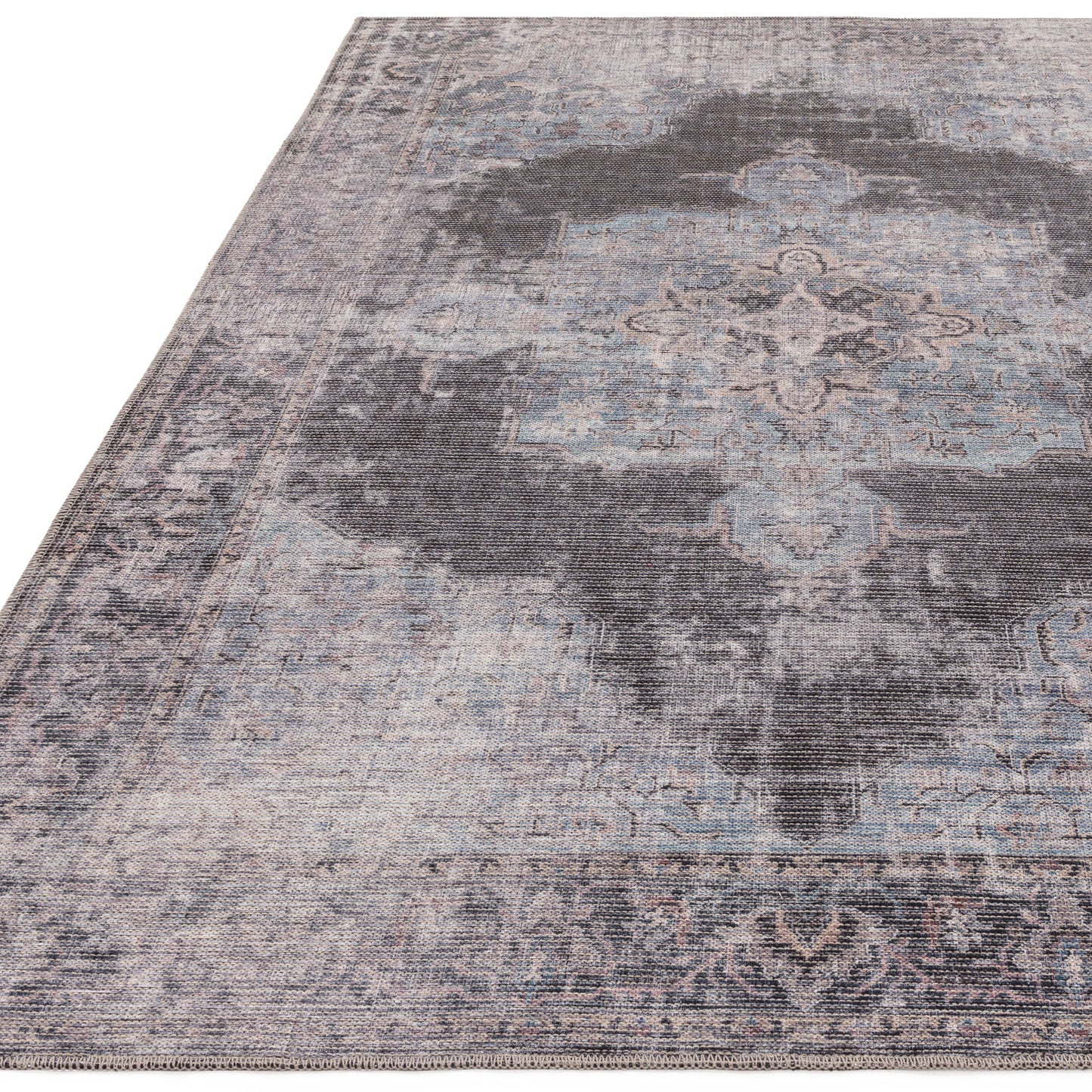 Kaya Roya KY05 Traditional Persian Floral Rugs in Blue Black