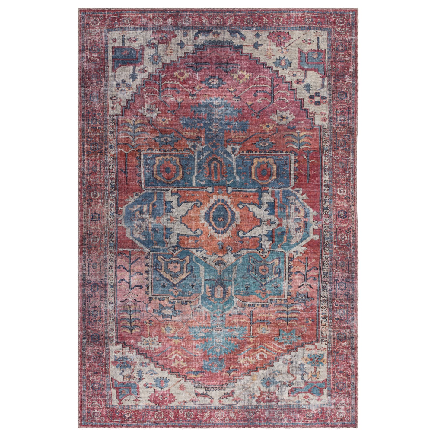 Kaya Shiva KY01 Traditional Persian Floral Rugs in Red Blue