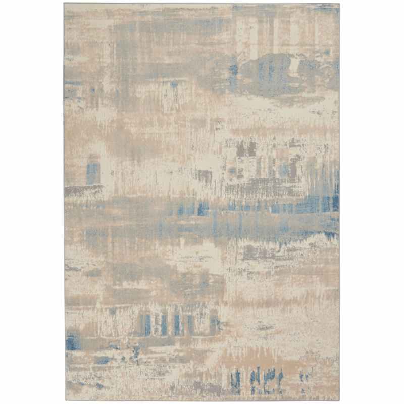 Solace SLA08 Distressed Abstract Rug in Ivory Grey Blue