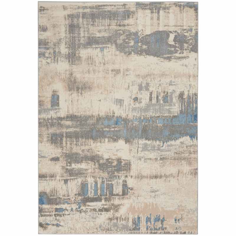 Solace SLA07 Distressed Abstract Rug in Ivory Grey Blue