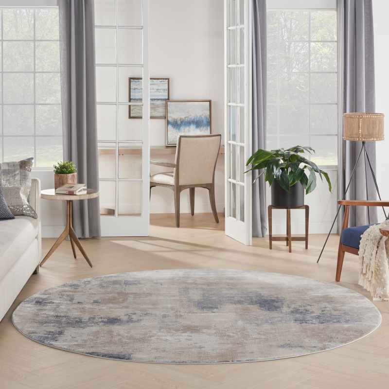 Rustic Textures RUS02 Abstract Circle Rugs in Beige Grey