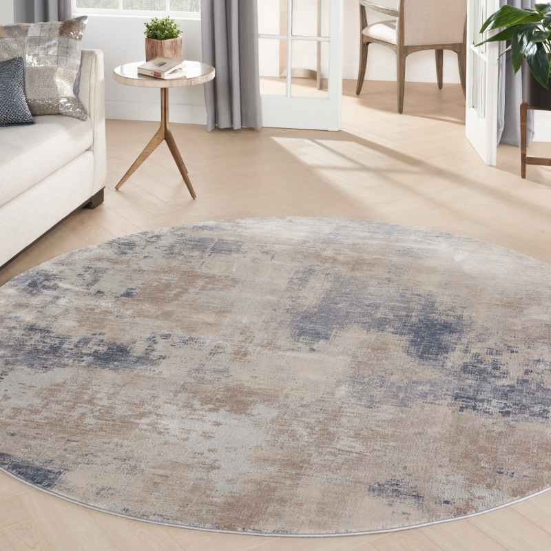 Rustic Textures RUS02 Abstract Circle Rugs in Beige Grey