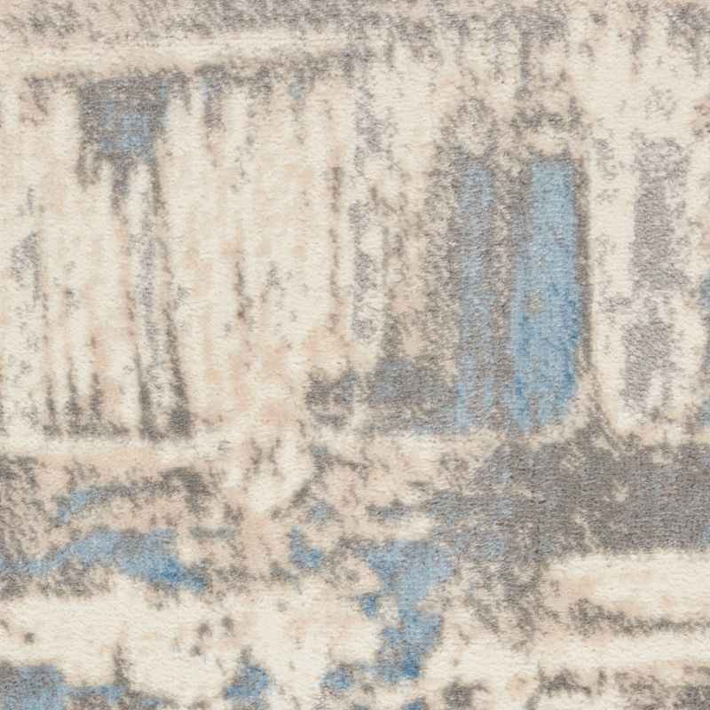Solace SLA07 Distressed Abstract Runner Rug in Ivory Grey Blue