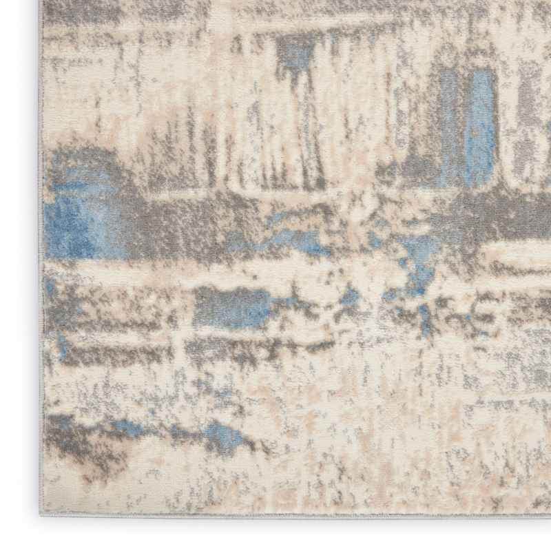 Solace SLA07 Distressed Abstract Runner Rug in Ivory Grey Blue