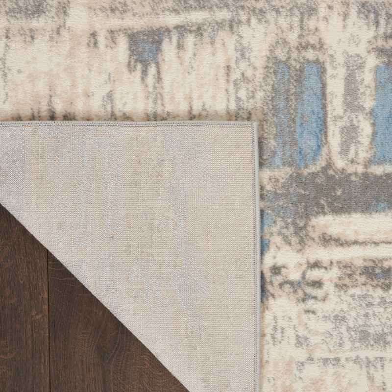 Solace SLA07 Distressed Abstract Runner Rug in Ivory Grey Blue