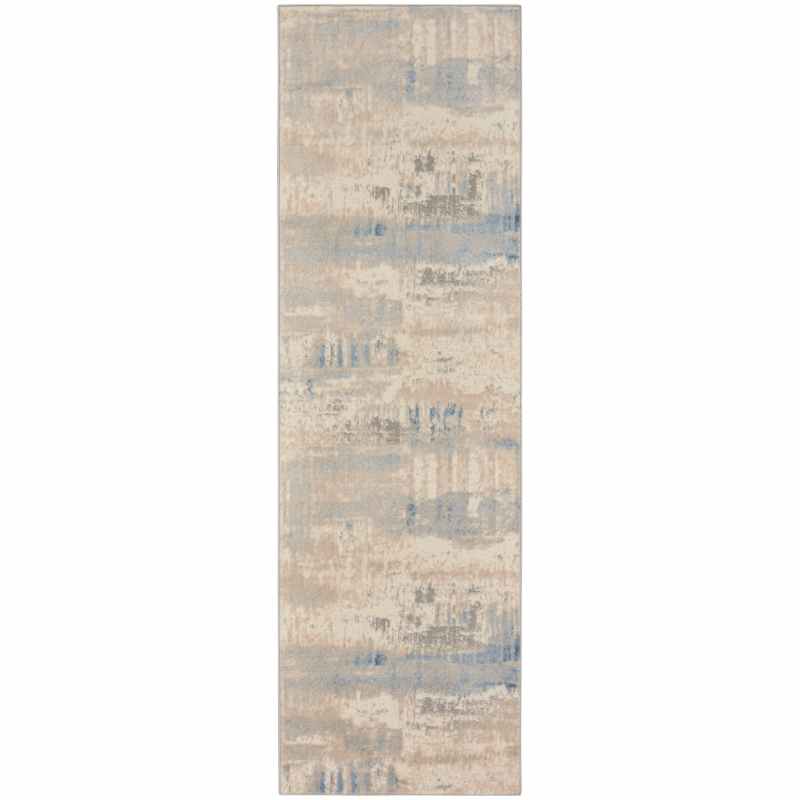 Solace SLA07 Distressed Abstract Runner Rug in Ivory Grey Blue