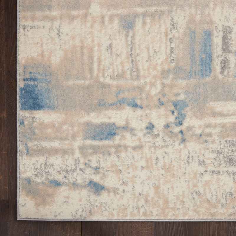 Solace SLA08 Distressed Abstract Runner Rug in Ivory Grey Blue