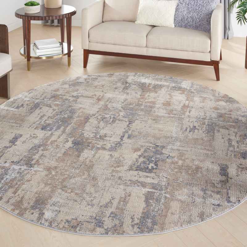 Rustic Textures RUS06 Abstract Circle Rugs in Beige Grey