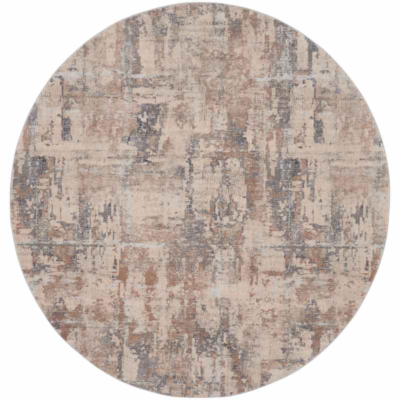 Rustic Textures RUS06 Abstract Circle Rugs in Beige Grey